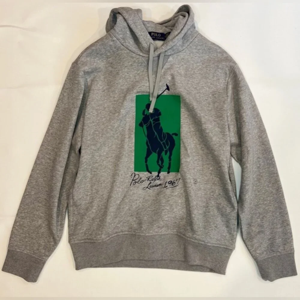 NWT POLO RALPH LAUREN Big Pony Green‎ Box Fleece Pullover Hoodie w Pockets Sz M